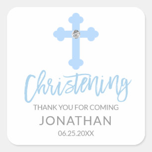 Modern Baby blue Kor Christening Boy Tack Fyrkantigt Klistermärke