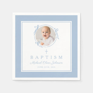 Modern Baby Blue Religiös Kors Pojke Dop Pappersservett