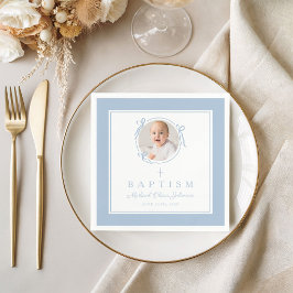 Modern Baby Blue Religiös Kors Pojke Dop Pappersservett