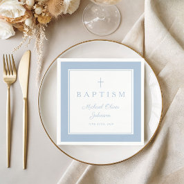 Modern Baby Blue Religiös Kors Pojke Dop Pappersservett