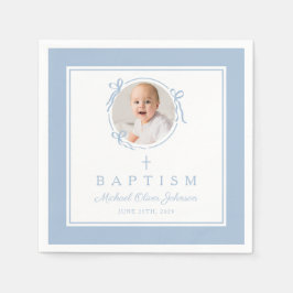 Modern Baby Blue Religius Cross Boy Baptism Pappersservett