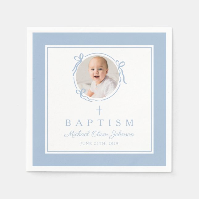 Modern Baby Blue Religius Cross Boy Baptism Pappersservett (Framsidan)