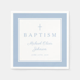 Modern Baby Blue Religius Cross Boy Baptism Pappersservett