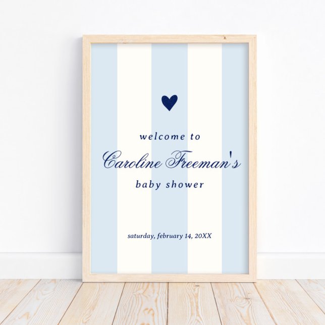 Modern Baby Blue Stripe Heart Valentine Welcome Poster (Skapare uppladdad)