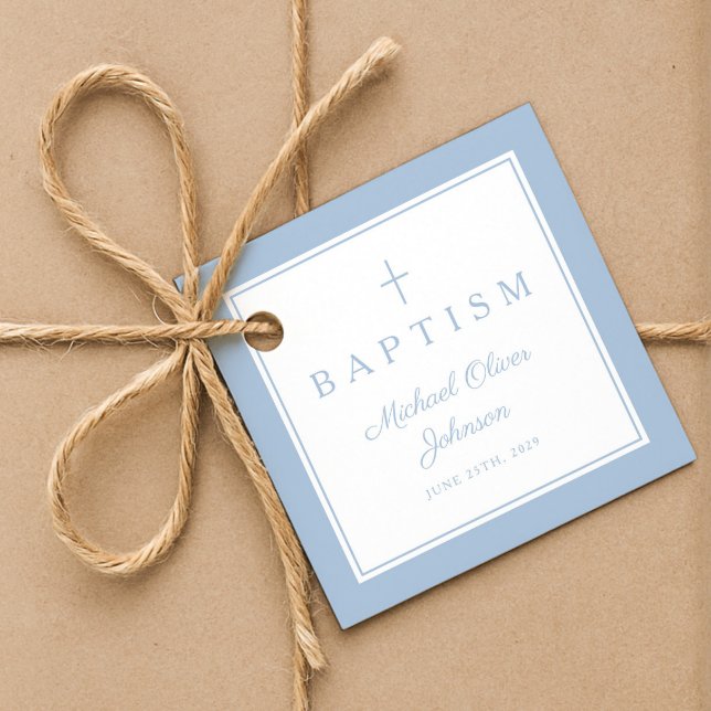 Modern Baby Blue Tacksamhets Dop Gåvor Etiketter (Modern Baby Blue Thank You Baptism Favor Tags)