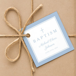 Modern Baby Blue Thank You Baptism Gåvor Etiketter