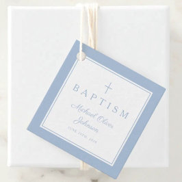 Modern Baby Blue Thank You Baptism Gåvor Etiketter