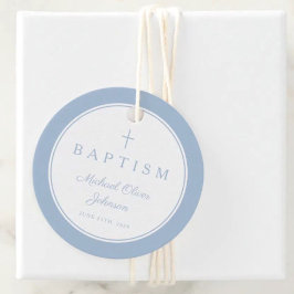 Modern Baby Blue Thank You Baptism Gåvor Etiketter