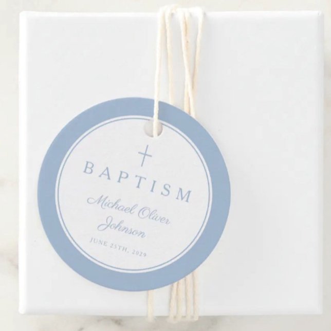 Modern Baby Blue Thank You Baptism Gåvor Etiketter (Modern Baby Blue Thank You Baptism Favor Tags)