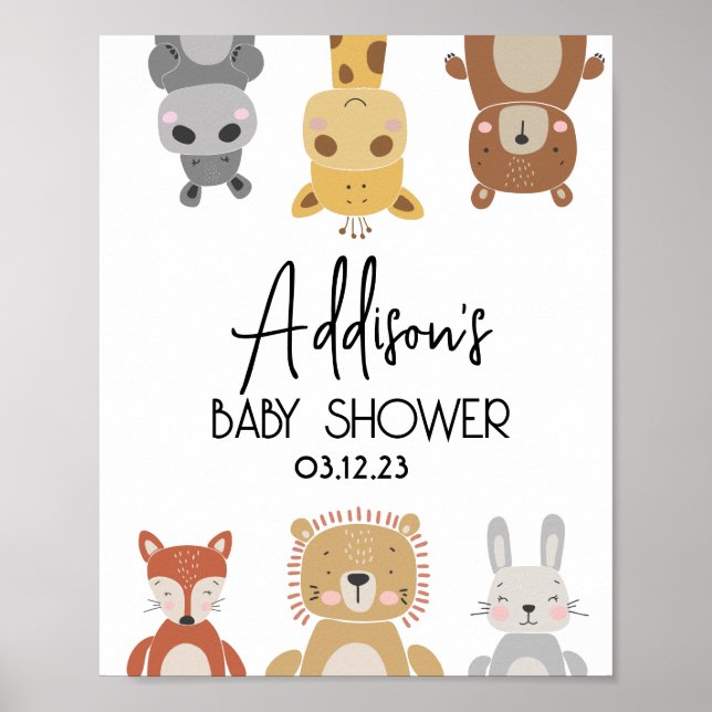 Modern Baby djur Baby Shower poster (Framsidan)