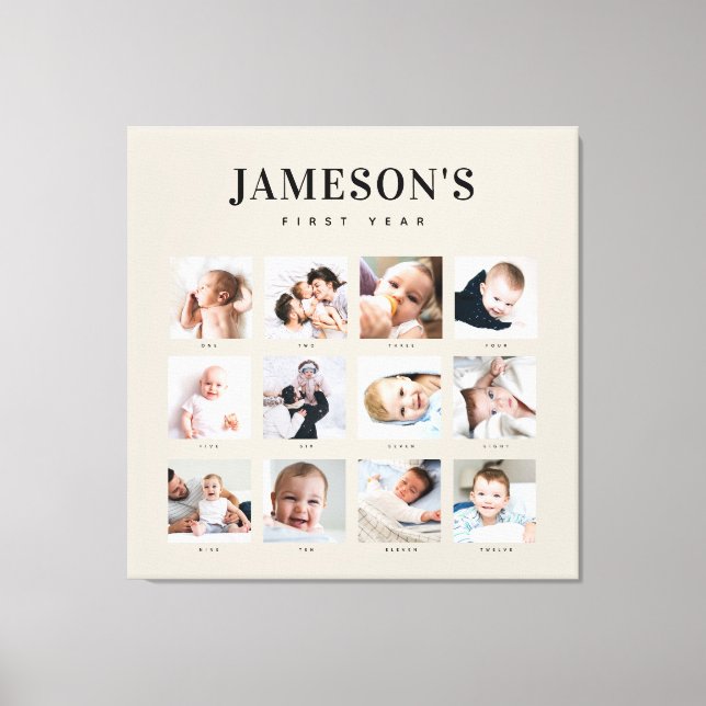 Modern Baby första året Keepsaké Photo Calendar C Canvastryck (Framsida)