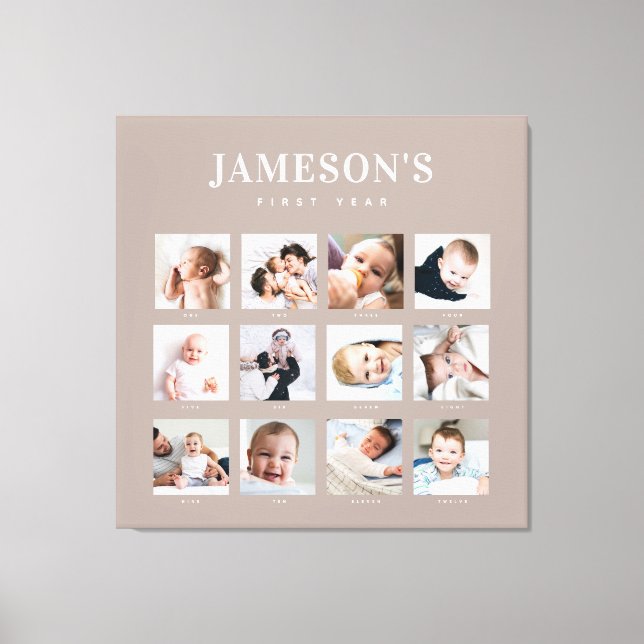 Modern Baby första årets Keepsaki Photo Calendar Canvastryck (Framsida)