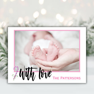 Modern Baby första jul med Kärlek Rosa Julkort