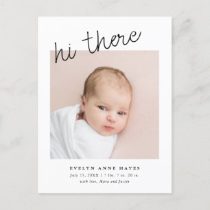 Modern Baby Foto Casualt Skript Hej Där Födelse Meddelande Vykort