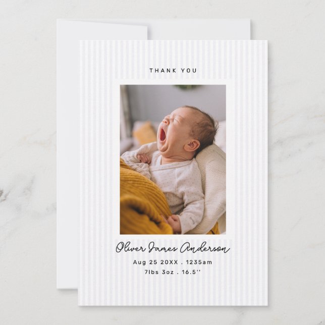 Modern baby-foto collage tack stripes kort (Framsida)