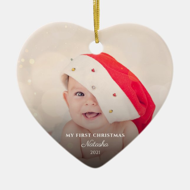 Modern Baby Foton - första julen Personlig Julgransprydnad Keramik (Framsidan)