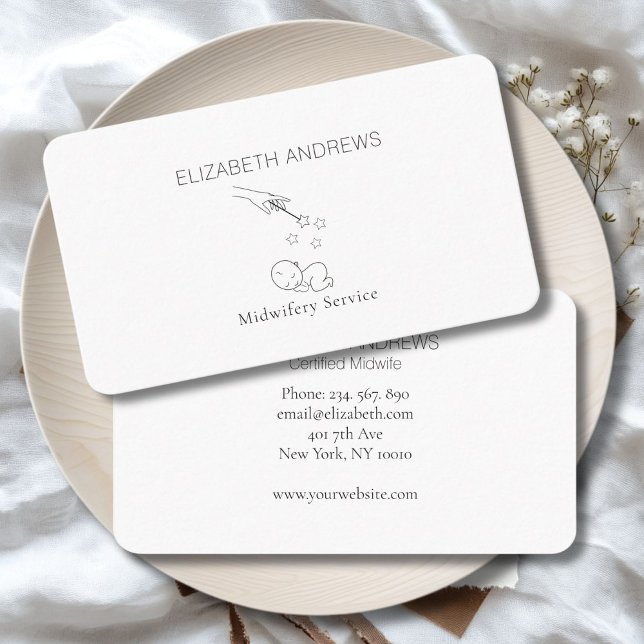Modern, Baby Illustration,Midfru, Birth Doula Visitkort (Modern, Baby Illustration, Midwife, Birth Doula Business Card.)