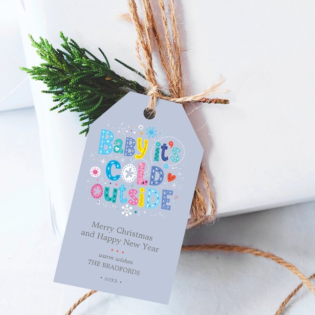 Modern Baby It's Cold Outside Dammgrå Presentetikett (Modern Baby Its Cold Outside Dusty Blue Gift Tags)