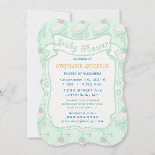 Modern Baby Mint Gender Neutral Baby Buggy Shower Inbjudningar