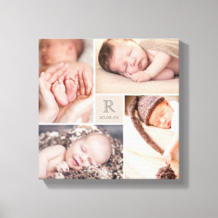Modern Baby Monogram Barnkammare Fotokollage Canva Canvastryck