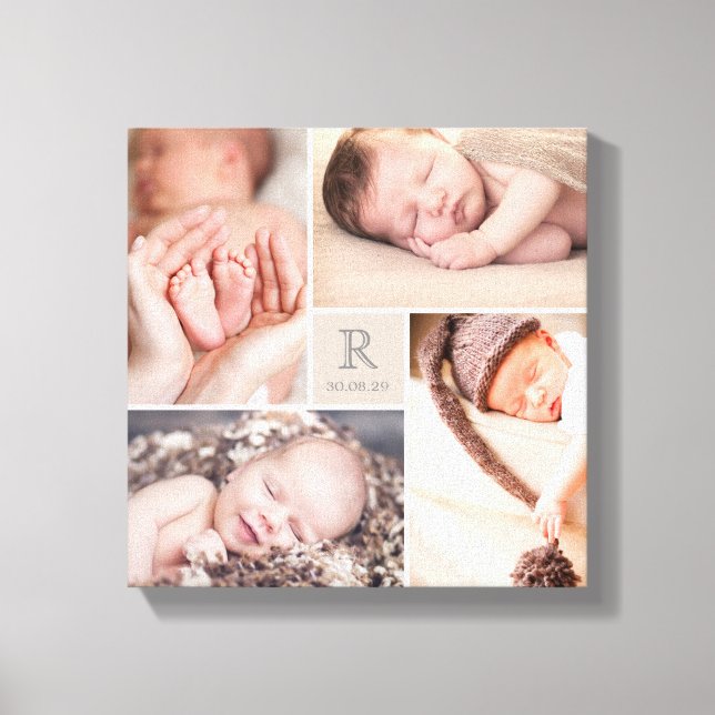 Modern Baby Monogram Barnkammare Fotokollage Canva Canvastryck (Framsida)