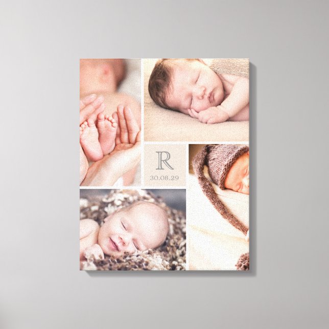 Modern Baby Monogram Barnkammare Fotokollage Canva Canvastryck (Framsida)