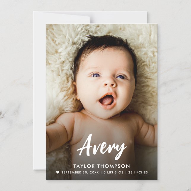 Modern Baby Namn Push-skript, anpassningsbar foto, Magnetisk Inbjudningskort (Framsida)