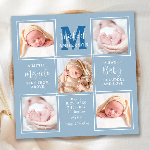 Modern Baby Personlig 5 Fotoblå födelse Meddelande