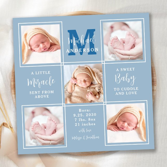 Modern Baby Personlig 5 Fotoblå födelse Meddelande (Skapare uppladdad)