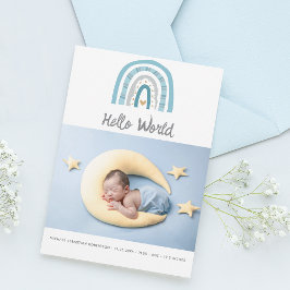 Modern Baby Photo Blue Rainbow Birth Meddelande