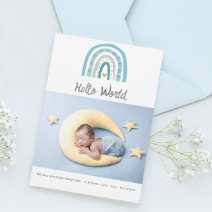 Modern Baby Photo Blue Rainbow Birth Meddelande