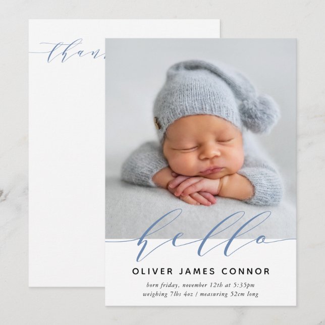 MODERN BABY PHOTO elegant  hej calligraphy High Meddelande (Fram/baksida)