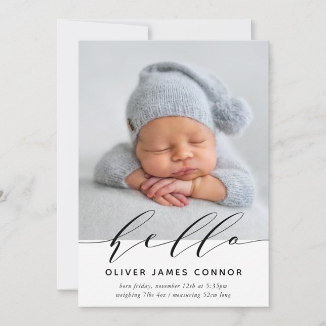 MODERN BABY PHOTO elegant  hej calligraphy High Meddelande (Framsida)