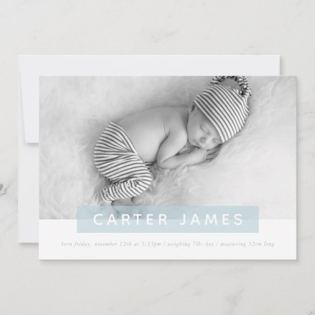 MODERN BABY PHOTO enkelt, sött, blått panelöverläg Meddelande (Framsida)