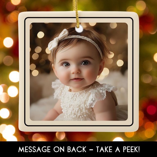Modern Baby Photo jul-Guld-skript Julgransprydnad Keramik (Modern Baby Photo Christmas Champagne Gold Script Ceramic Ornament)