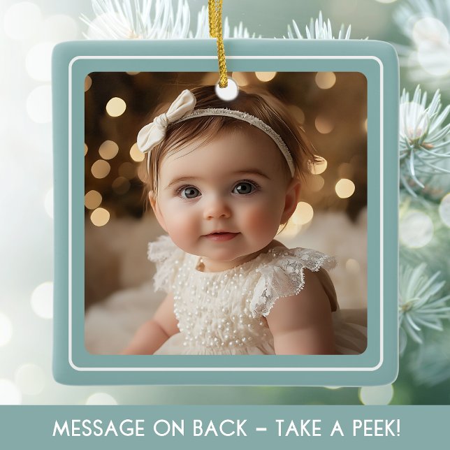 Modern Baby Photo Mint-minialistiskt Helgdag-foto Julgransprydnad Keramik (Modern Baby Photo Mint Minimalist Holiday Photo Ceramic Ornamen)