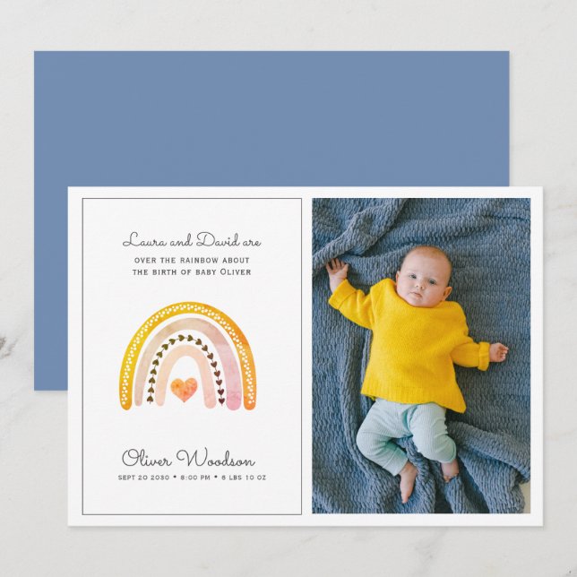 Modern Baby Photo Rainbow Birth-meddelande Meddelande (Fram/baksida)