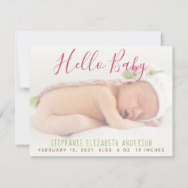 Modern Baby Photo Rosa Birance Card Meddelande