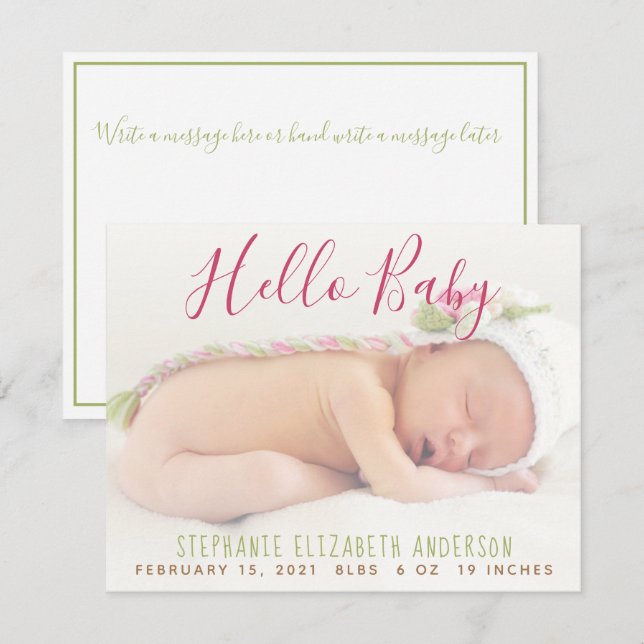 Modern Baby Photo Rosa Birance Card Meddelande (Fram/baksida)