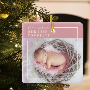 Modern Baby Photo   Rosa och vit   Offert Julgransprydnad Keramik