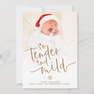Modern Baby Photo Tender och Mild Script Guld Julkort