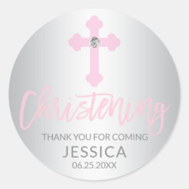 Modern Baby Pink Cross Christening Girl Tack Runt Klistermärke