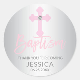 Modern Baby Rosa Kor Baptism Girl Tack Runt Klistermärke