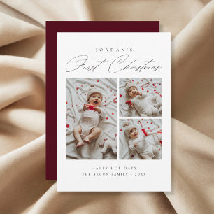 Modern Baby:s första julfoto Burgundy Julkort