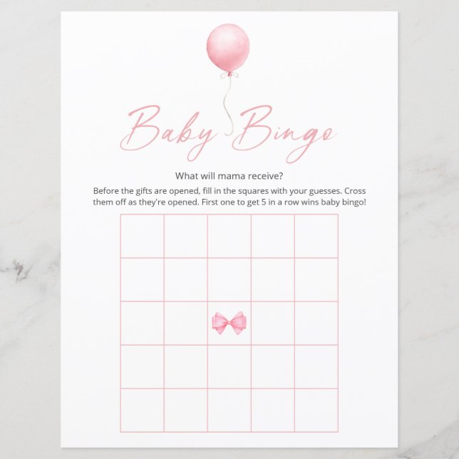 Modern baby shower-bingospel med rosa ballonger (Framsida)
