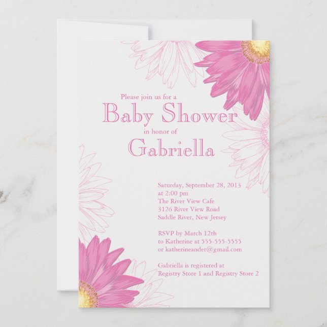 Modern baby shower för rosa- & vitGerberadaisy Inbjudningar (Framsida)