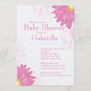 Modern baby shower för rosa- & vitGerberadaisy Inbjudningar