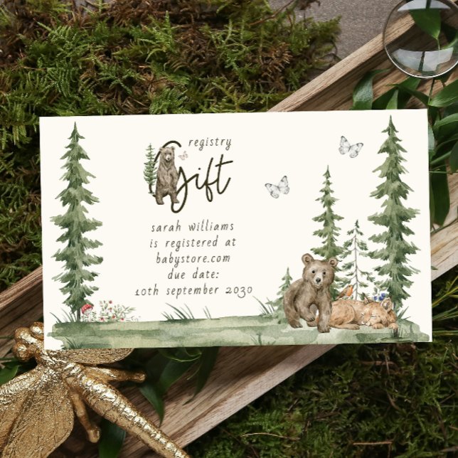 Modern Baby Shower Gift Registry Woodland Animals Visitkort (Gift Registry Baby Shower)