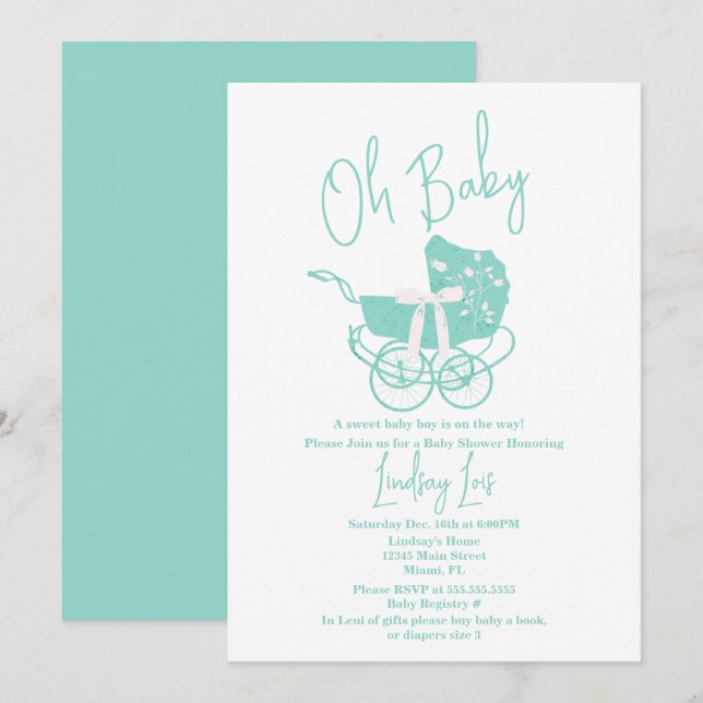 Modern Baby Shower Könsneutral Inbjudan (Fram/baksida)