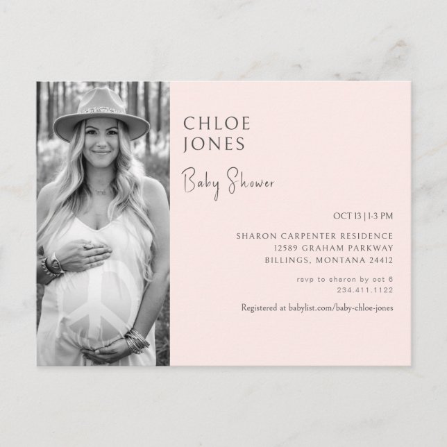 Modern Baby Shower Mamma Foto Blush Inbjudan (Framsida)
